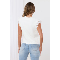 Dzianinowy sweterek bez rękawów z haftowanymi różami