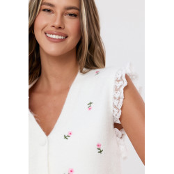 Dzianinowy sweterek bez rękawów z haftowanymi różami