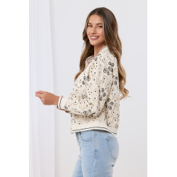 Kurtka bomberka z haftem kwiatowym