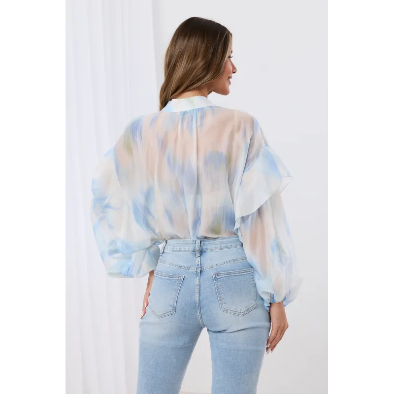 Oversizowa koszula w cieniowane wzory z falbanami