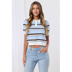 Krótka bluzka polo w paski z kołnierzykiem