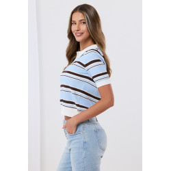 Krótka bluzka polo w paski z kołnierzykiem