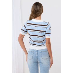 Krótka bluzka polo w paski z kołnierzykiem