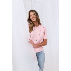 Sweter z krótkim rękawem w haftowane kwiatki