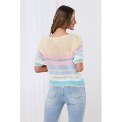 Pastelowy sweter w poziome paski z krótkim rękawem