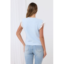 Dzianinowy sweterek bez rękawów z haftowanymi różami