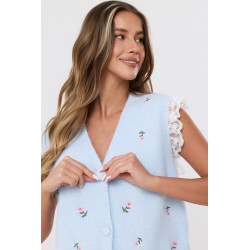 Dzianinowy sweterek bez rękawów z haftowanymi różami