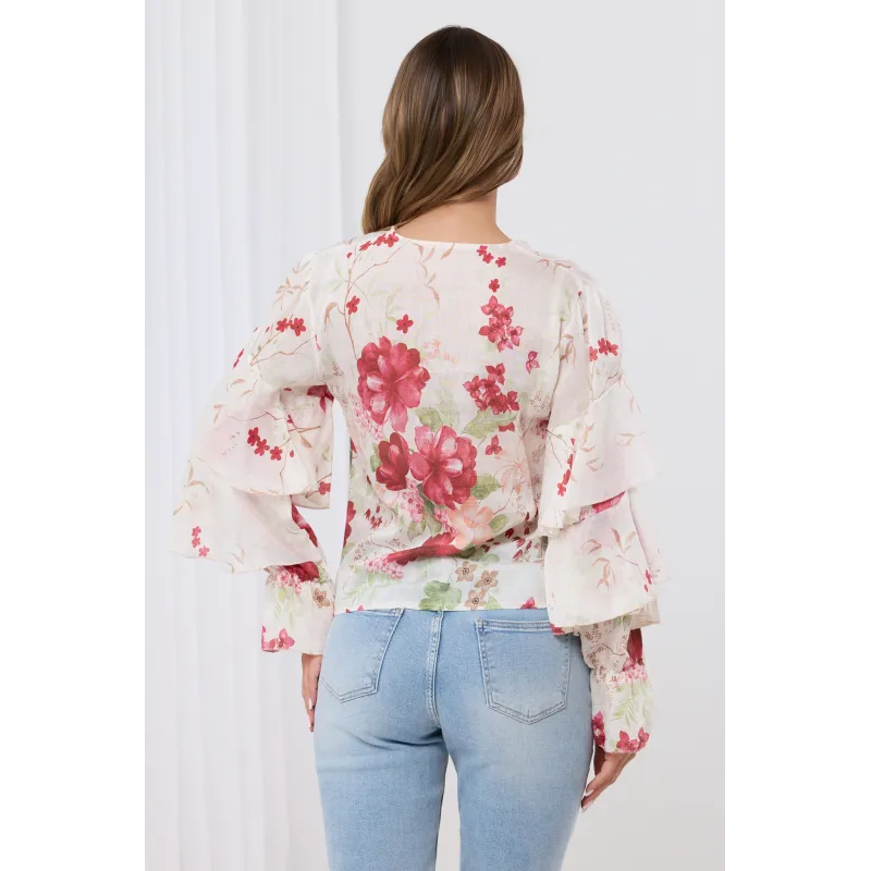 Zwiewna bluzka z falbanami w kwiaty