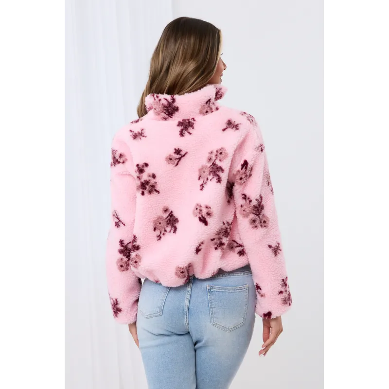 Kurtka teddy z kwiatowym wzorem