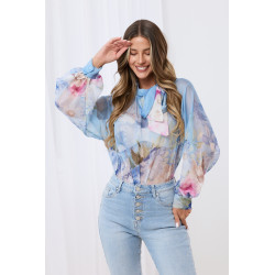 Szyfonowa bluzka w kwiaty z wiązaniem pod szyją