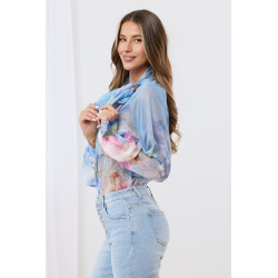 Szyfonowa bluzka w kwiaty z wiązaniem pod szyją