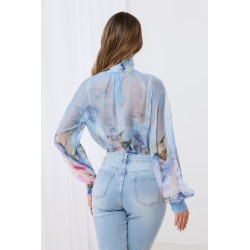 Szyfonowa bluzka w kwiaty z wiązaniem pod szyją