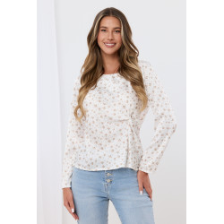 Kwiatowa bluzka z ozdobnym marszczeniem