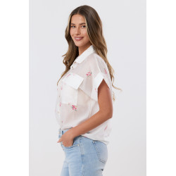 Koszulowa bluzka w drobne kwiaty