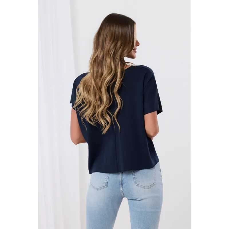 Bluzka oversize z krótkim rękawem i ozdobną apaszką