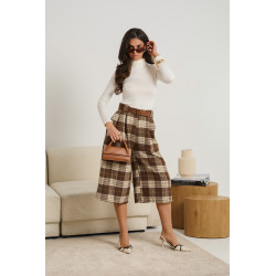 SPODNIE CULOTTE W KRATĘ Z PASKIEM