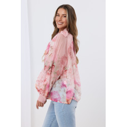 Szyfonowa bluzka w kwiaty z wiązaniem pod szyją
