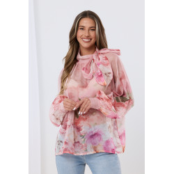 Szyfonowa bluzka w kwiaty z wiązaniem pod szyją