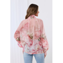 Szyfonowa bluzka w kwiaty z wiązaniem pod szyją