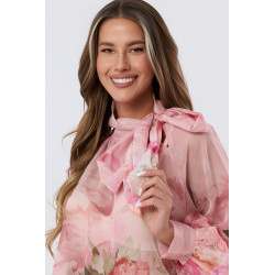 Szyfonowa bluzka w kwiaty z wiązaniem pod szyją