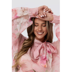 Szyfonowa bluzka w kwiaty z wiązaniem pod szyją