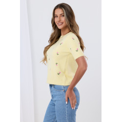 Sweter z krótkim rękawem w haftowane kwiatki