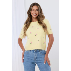 Sweter z krótkim rękawem w haftowane kwiatki