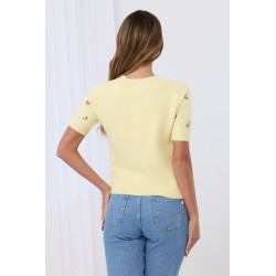 Sweter z krótkim rękawem w haftowane kwiatki