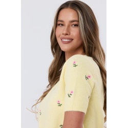 Sweter z krótkim rękawem w haftowane kwiatki