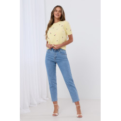 Sweter z krótkim rękawem w haftowane kwiatki