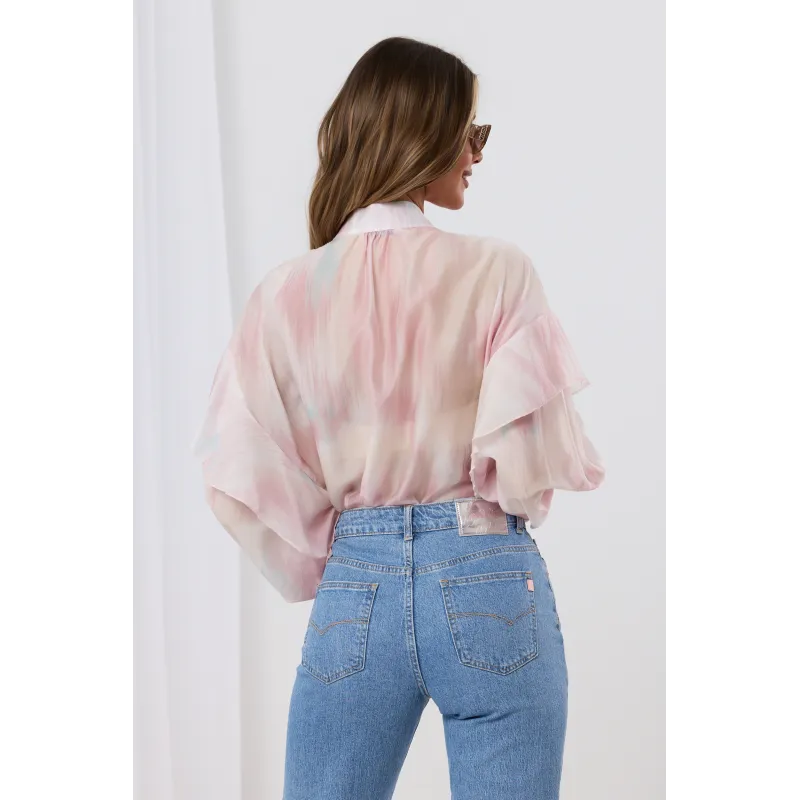 Oversizowa koszula w cieniowane wzory z falbanami