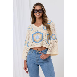 Ażurowa bluzka boho z szydełkowymi motywami
