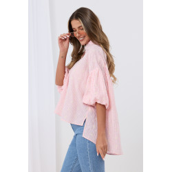 Asymetryczna koszula w kratę z ażurowymi haftami