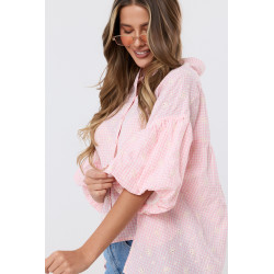 Asymetryczna koszula w kratę z ażurowymi haftami