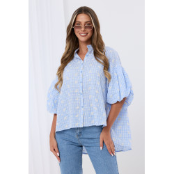 Asymetryczna koszula w kratę z ażurowymi haftami