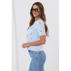 Sweter z krótkim rękawem w haftowane kwiatki