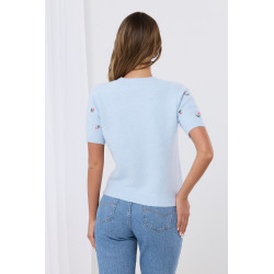 Sweter z krótkim rękawem w haftowane kwiatki