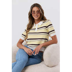 Krótka bluzka polo w paski z kołnierzykiem