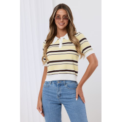 Krótka bluzka polo w paski z kołnierzykiem