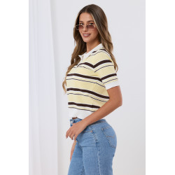 Krótka bluzka polo w paski z kołnierzykiem