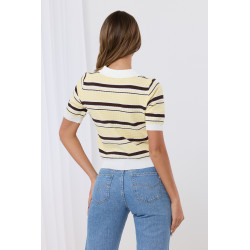 Krótka bluzka polo w paski z kołnierzykiem