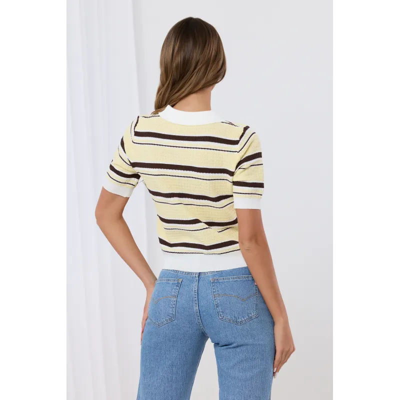 Krótka bluzka polo w paski z kołnierzykiem
