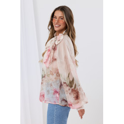 Szyfonowa bluzka w kwiaty z wiązaniem pod szyją