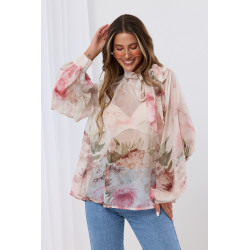 Szyfonowa bluzka w kwiaty z wiązaniem pod szyją