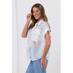 Koszulowa bluzka w drobne kwiaty