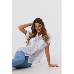 Koszulowa bluzka w drobne kwiaty