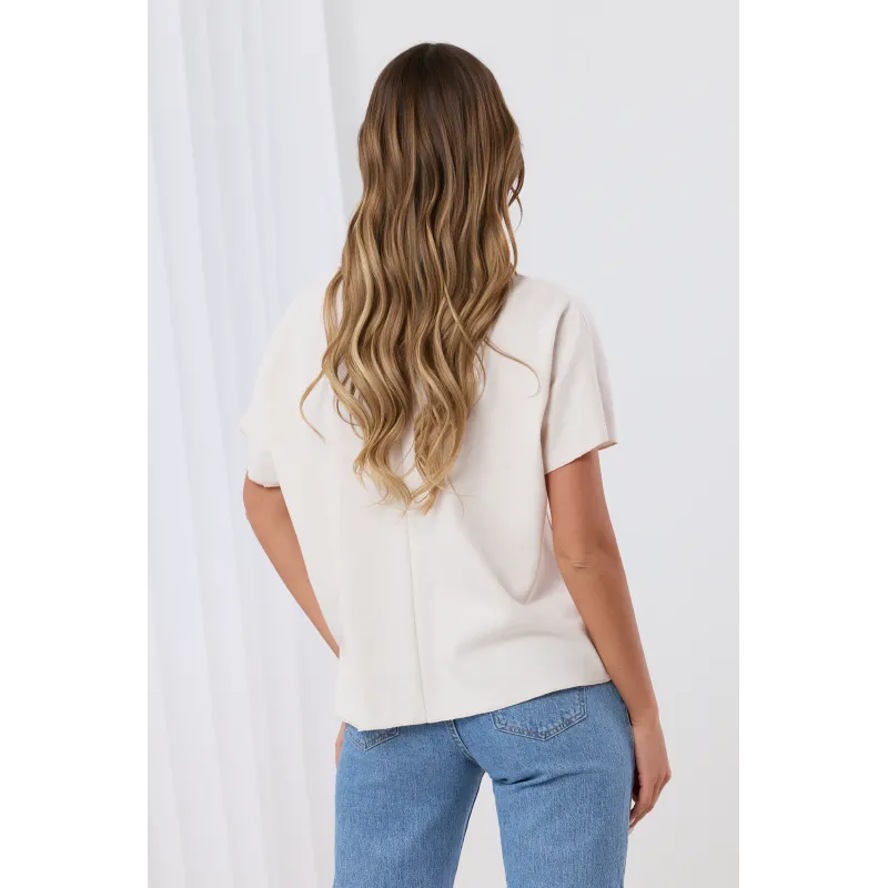 Bluzka oversize z krótkim rękawem i ozdobną apaszką