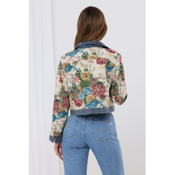 Kwiatowa kurtka jeansowa o skróconym kroju