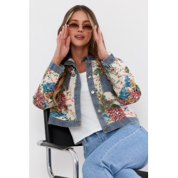 Kwiatowa kurtka jeansowa o skróconym kroju