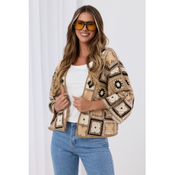 Krótki kardigan szydełkowy z motywem kwiatowym